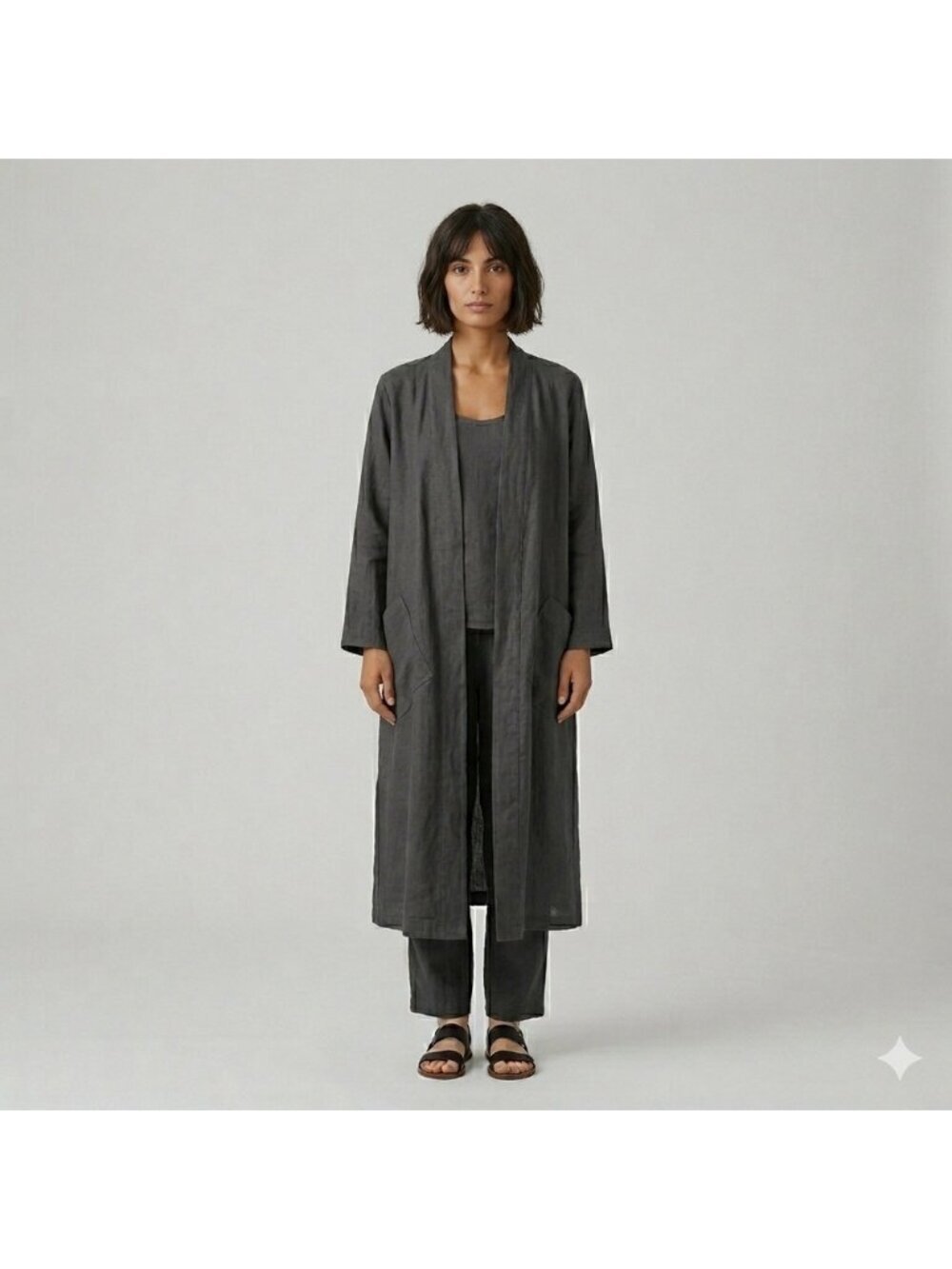 Nomad The Label Blue/Gray Linen Kimono Robe - S/M, 100% French linen!